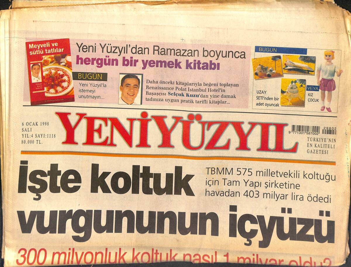 Yeni Yüzyıl Gazetesi 6 Ocak 1998 - Prenses Diana İçin Müze Yapılıyor - Atatürk Tim'e Kapak Oldu GZ147836 - 1