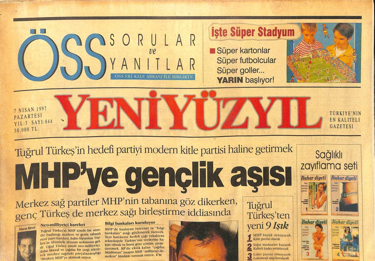 Yeni Yüzyıl Gazetesi 7 Nisan 1997 - Yeni Ajda Yine Büyüledi - MHP'ye Gençlik Aşısı GZ147789 - 1