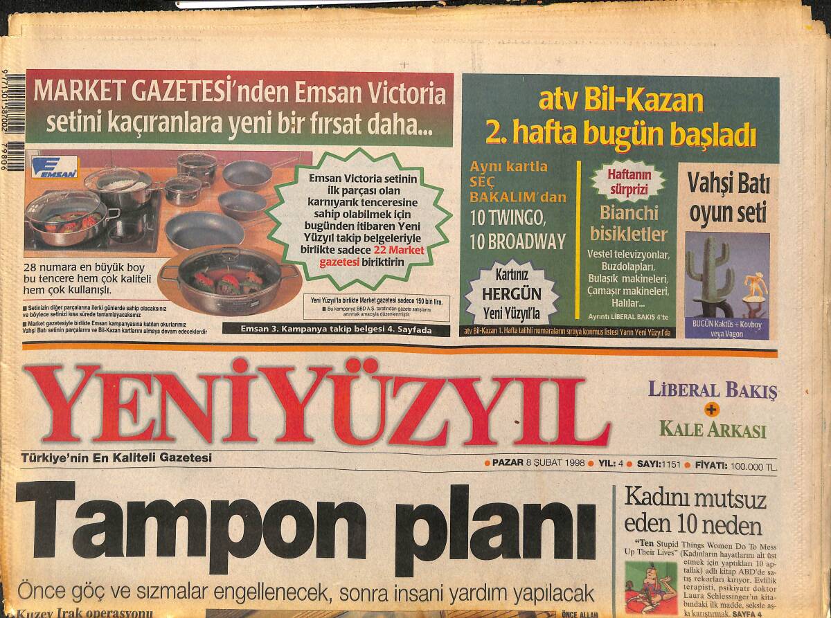 Yeni Yüzyıl Gazetesi 8 Şubat 1998 - Titan'cılar Tutuklandı - Afganistan'da Kıyamet Vakti GZ147771 - 1