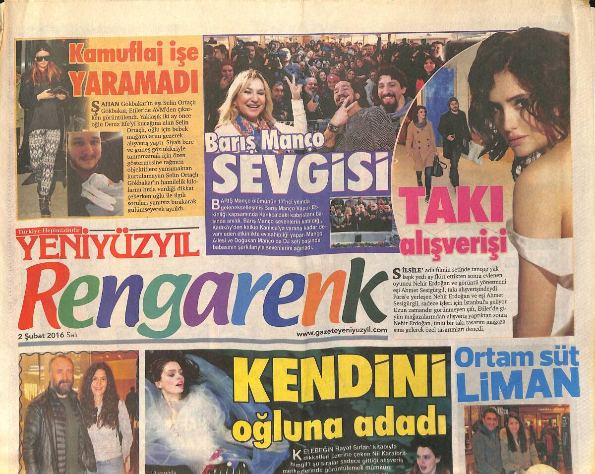 Yeni Yüzyıl Gazetesi Rengarenk Eki 2 Şubat 2016 - Barış Manço Sevgisi - Halit Ergenç Ve Bergüzar Korel En Doğal Halleriyle GZ154616 - 1