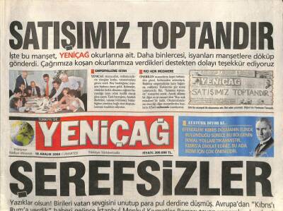 Yeniçağ Gazetesi 18 Aralık 2004 - SATIŞIMIZ TOPTANDIR * İşte Bu Manşet , YENİÇAĞ Okurlarına Ait GZ96381 - 1