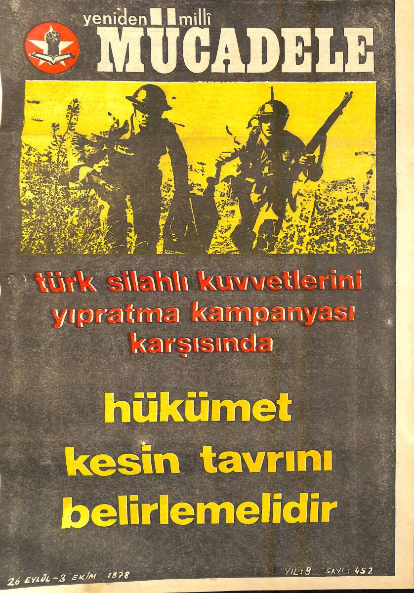 Yeniden Milli Mücadele Dergisi 26 Eylül - 3 Ekim 1978 Sayı: 452 - Hükümet Kesin Tavrını Belirlemelidir NDR94569 - 1