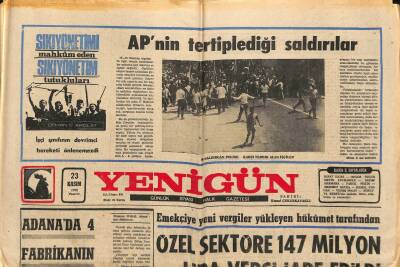 Yenigün Gazetesi 23 Kasım 1970 - APnin Tertiplediği Saldırılar GZ117366 - 1