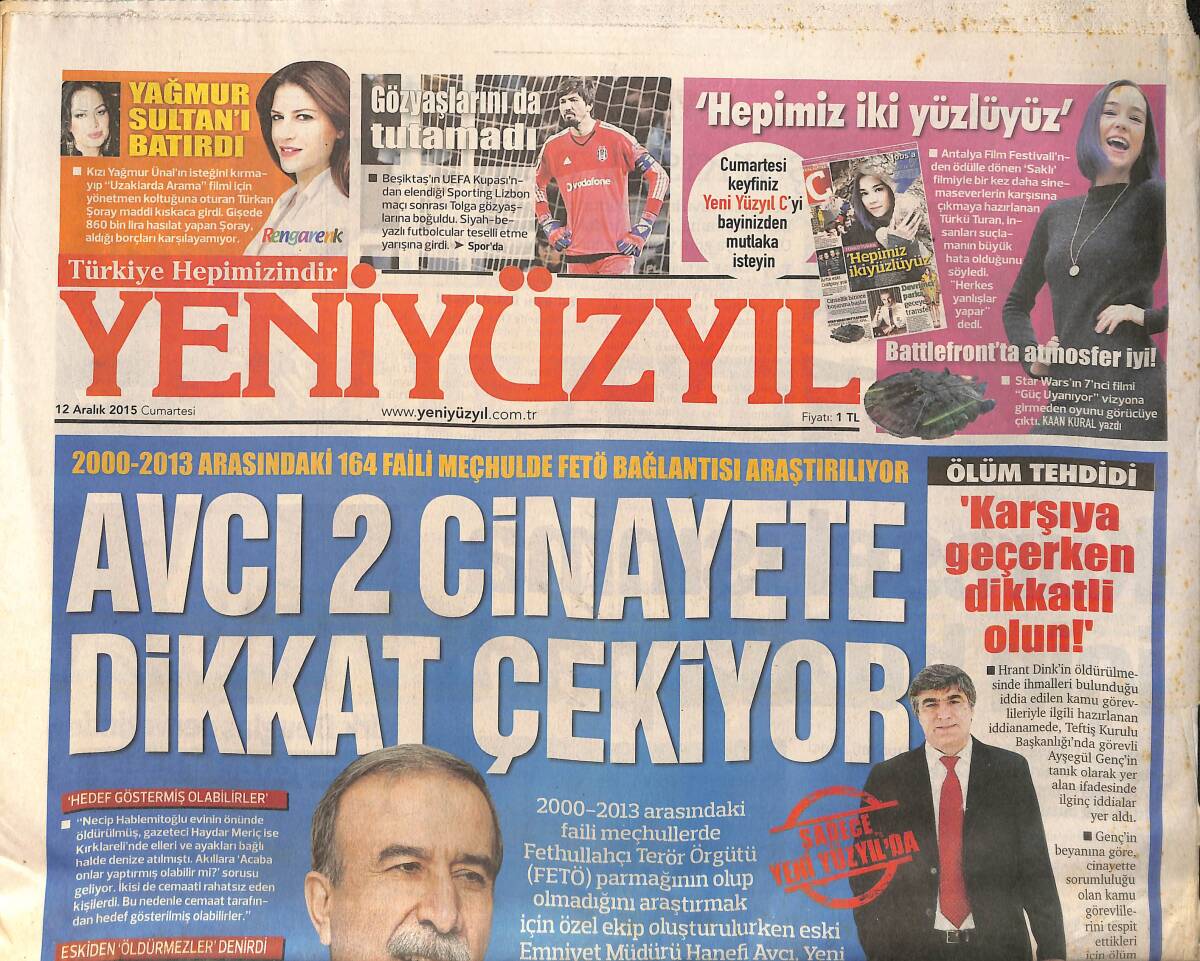 Yeniyüzyıl Gazetesi 12 Aralık 2015 - X Men Gümbür Gümbür Geliyor - Ronaldo'dan Çılgın Parti GZ159859 - 1