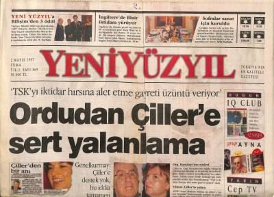 Yeniyüzyıl Gazetesi 2 Mayıs 1997 - İsraille Ortak Askeri Tatbikat - Alaaddin Çakıcının Yeğeni Vuruldu GZ92557 - 1