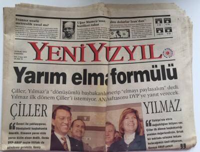 Yeniyüzyıl Gazetesi 24 Ocak 1996 - Çiller - Yılmaz dan Yarım Elma Formülü GZ39110 - 1