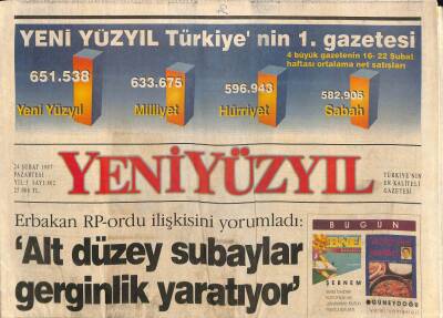 Yeniyüzyıl Gazetesi 24 Şubat 1997 - Saddam Barzani İle Federasyonda Anlaştı - Boyner TUSİAD Daha Sertleşmeli GZ96788 - 1