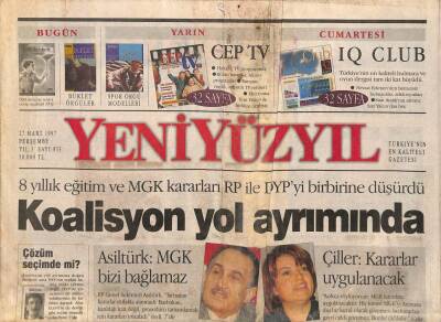Yeniyüzyıl Gazetesi 27 Mart 1997 - Atina Yeni Muhatabımız Karadayı - Çiller Kararlar Uygulanacak GZ93643 - 1