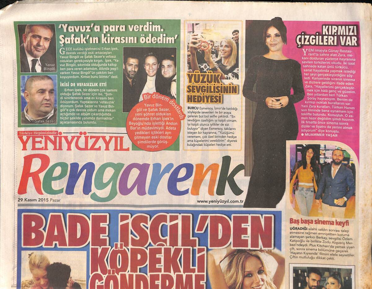 Yeniyüzyıl Gazetesi Rengarenk Eki 29 Kasım 2015 - İzmir'de Kenan Doğulu Coşkusu - Tarkan Yılbaşında El Yakacak GZ159926 - 1