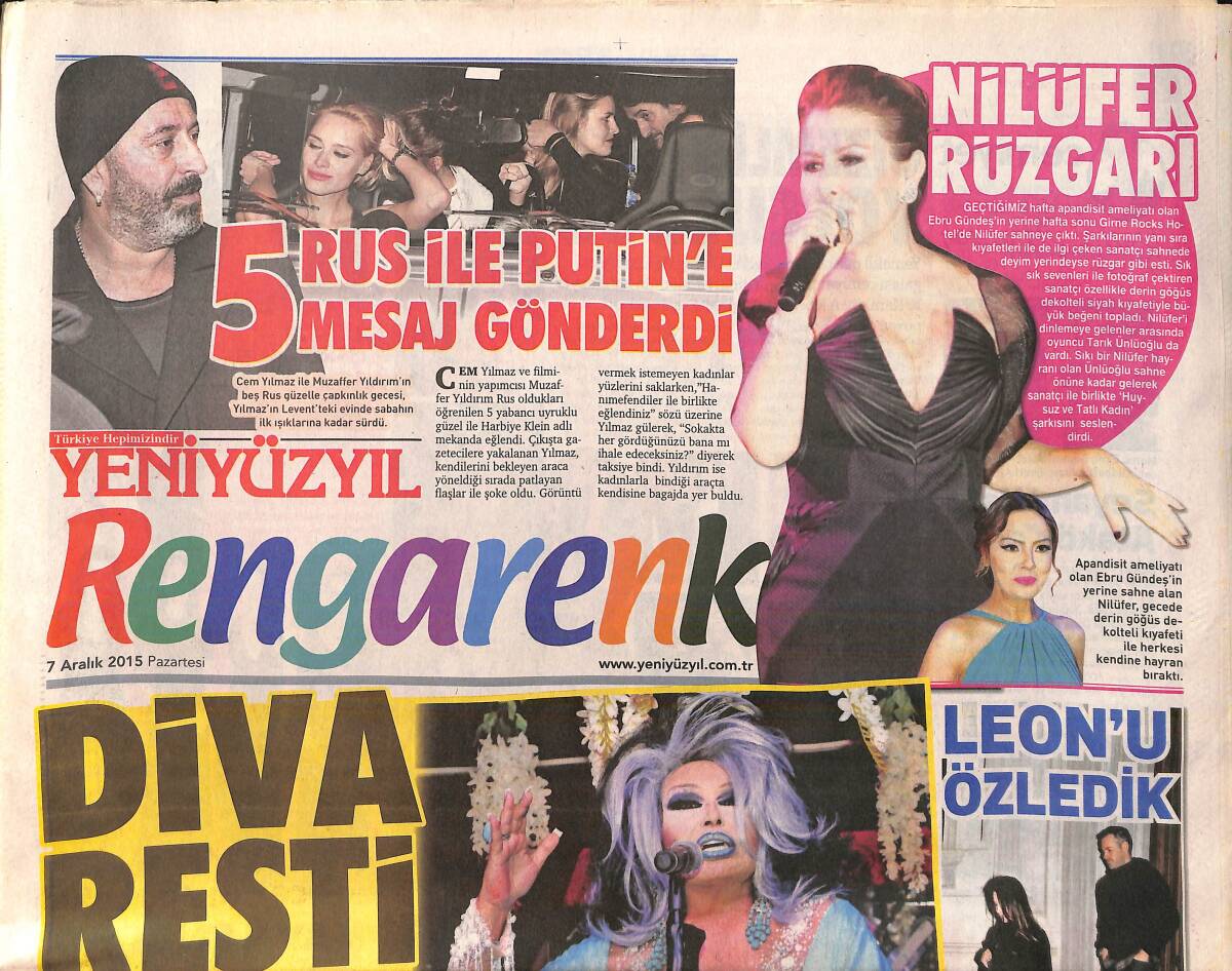 Yeniyüzyıl Gazetesi Rengarenk Eki 7 Aralık 2015 - Bülent Ersoy : Diva Resti Çekti - Emel Sayın ' Ben Cici Kızım ' GZ159856 - 1