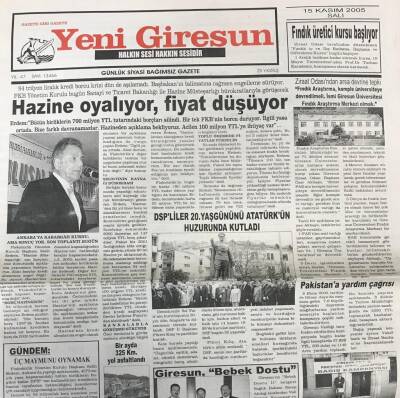 Yeşil Giresun 15 Kasım 2005- FKB Yönetim Kurulu Başkanı Salih Erdem Hazine Oyalıyor ,Fiyat Düşüyor GZ25567 - 1