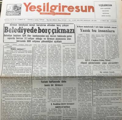 Yeşil Giresun 17 Nisan 1989 -Giresun Belediyesi Nereyi Karıştırsa Altından Borç Çıkıyor GZ25582 - 1