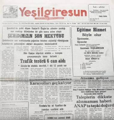Yeşil Giresun 18 Eylül 1992-Taleplerin Dikkate Alınmaması Haberi Anapta Tepki Doğurdu GZ25735 - 1