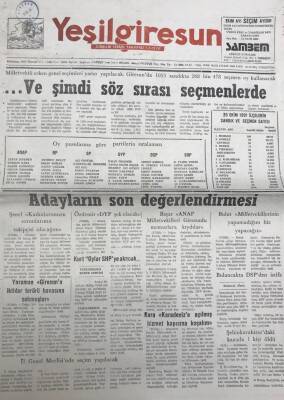 Yeşil Giresun 19 Ekim 1991-Ve Şimdi Söz Sırası Seçmenlerde GZ25881 - 1