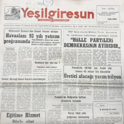 Yeşil Giresun 23 Eylül 1992- Mehmet Turan Hülle Partileri Demokrasinin Ayıbıdır GZ25738 - 1