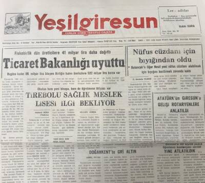 Yeşil Giresun 24 Eylül 1992 -Fiskobirlik Dün Üreticilere 41 Milyar Lira Daha Dağıttı GZ25586 - 1