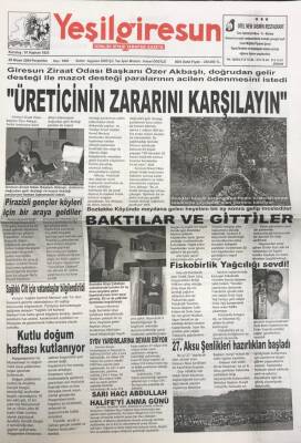 Yeşil Giresun 29 Nisan 2004 - Özer Akbaşlı Üreticinin Zararını Karşılayın GZ25847 - 1