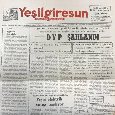 Yeşil Giresun 30 Eylül 1991-Tek Tarafından Pilot Bölge İlan Edilen İlimizde Peşin Elektrik Satışı Başlıyor GZ25574 - 1