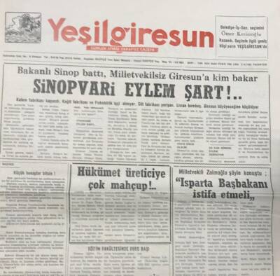 Yeşil Giresun 5 Ekim 1992-Milletvekili Zaimoğlu Şöyle KonuştuIsparta Başbakanı İstifa Etmeli GZ25744 - 1