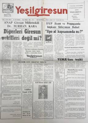 Yeşil Giresun 7 Ocak 2000-DYP Basın Ve Propaganda Başkanı Süleyman Bahat Apo Af Kapsamında Mı GZ25752 - 1