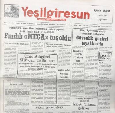 Yeşil Giresun 8 Ekim 1992-Giresunda Milli Eğitim in Başı Belli Oldu İsmet Yılmaz GZ25741 - 1
