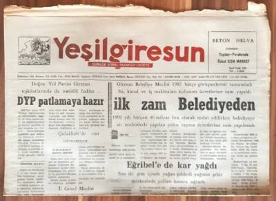 Yeşil Giresun Gazetesi 1 Kasım 1991 - İlk Zam Belediyeden GZ1791 - 1