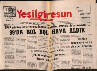 Yeşil Giresun Gazetesi 1 Ocak 2000 - Telefon Zammından Az da Olsa Geri Dönüldü GZ77905 - 1