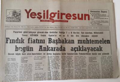 Yeşil Giresun Gazetesi - 10 Ağustos 1991 - Fındık Fiyatını Başbakan Bugün Ankara da Açıklıyor - GZ43642 - 1