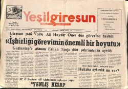 Yeşil Giresun Gazetesi 10 Ağustos 2000 - Giresun Yeni Valisi Haydar Öner Dün Görevine Başladı - Espiye'nin Su Sıkıntısı Bitiyor GZ3834 - Gökçekoleksiyon
