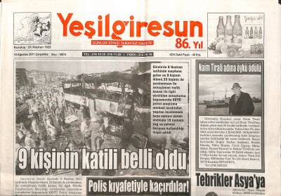 Yeşil Giresun Gazetesi 10 Ağustos 2011 - Yüksel MHPden İhraç Ediliyor GZ108046 - 1