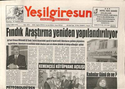 Yeşil Giresun Gazetesi 10 Mart 2006 - Fındık Araştırma Yeniden Yapılandırılıyor GZ113051 - 1