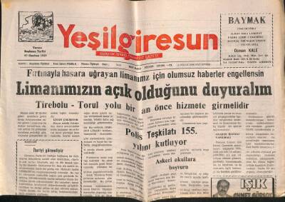 Yeşil Giresun Gazetesi 10 Nisan 2000 - Tirebolu-Torul Yolu Bir An Önce Hizmete Girmelidir GZ77937 - 1