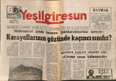 Yeşil Giresun Gazetesi 10 Şubat 2000 - Belediye Başkanı Mehmet Işık Giresun Susuz Kalmayacak GZ77841 - 1