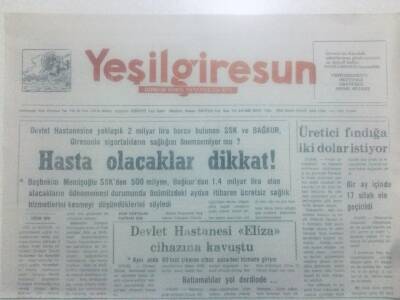 Yeşil Giresun Gazetesi 10 Temmuz 1992 - Hasta Olacaklar Dikkat GZ42157 - 1