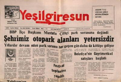Yeşil Giresun Gazetesi 11 Aralık 1999 - Yıllardır Devam Eden Park Sorunu Her Geçen Gün Daha da Kötüye Gidiyor GZ79021 - 1