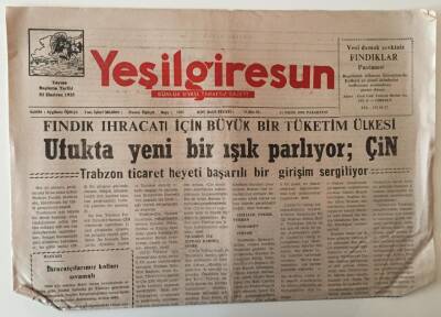 Yeşil Giresun Gazetesi 11 Ekim 1999 - Fındık İhracatı İçin Büyük Bir Tüketim Ülkesi Çin GZ28656 - 1