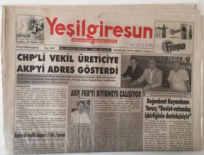 Yeşil Giresun Gazetesi 11 Eylül 2008 - CHPli Vekil Üreticiye AKPyi Adres Gösterdi GZ28940 - 1