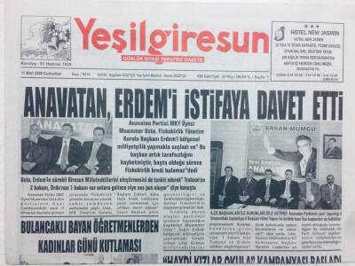 Yeşil Giresun Gazetesi 11 Mart 2006 - Anavatan Erdemi İstifaya Davet Etti GZ41123 - 1