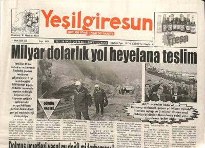 Yeşil Giresun Gazetesi 11 Mart 2008 - Milyar Dolarlık Yol Heyelana Teslim GZ101632 - 1