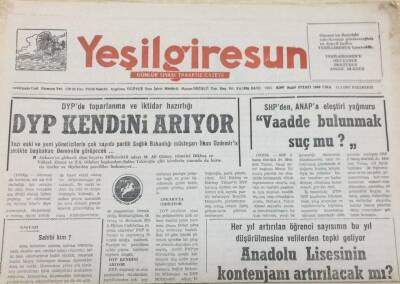 Yeşil Giresun Gazetesi 11 Mayıs 1992 DYP Kendini Arıyor GZ30957 - 1