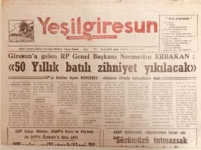 Yeşil Giresun Gazetesi 12 Aralık 1995 - 50 Yıllık Batılı Zihniyet Yıkılacak GZ38756 - 1
