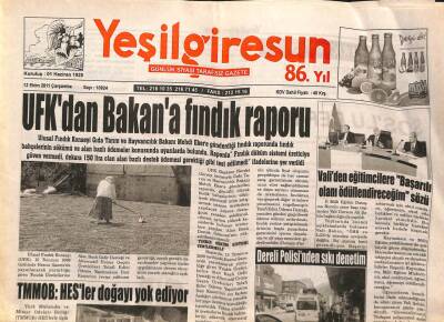 Yeşil Giresun Gazetesi 12 Ekim 2011 - UFK`dan Bakana Fındık Raporu GZ79782 - 1