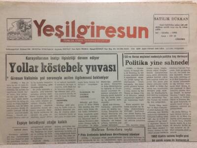 Yeşil Giresun Gazetesi 12 Mart 1992 - Yollar Köstebek Yuvası GZ34475 - 1