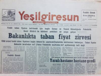 Yeşil Giresun Gazetesi 13 Ağustos 1990 - Bakanlıkta Taban Fiyat Zirvesi GZ41092 - 1