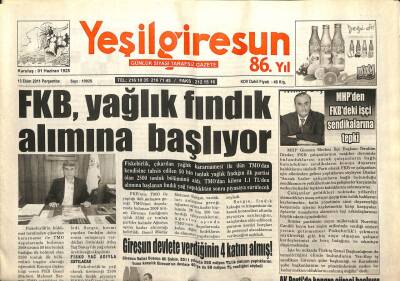 Yeşil Giresun Gazetesi 13 Ekim 2011 - FKB Yağlık Fındık Alımına Başladı GZ101987 - 1