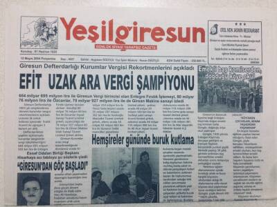Yeşil Giresun Gazetesi - 13 Mayıs 2004 - Efit Uzak Ara Vergi Şampiyonu GZ46538 - 2