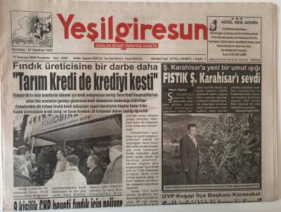 Yeşil Giresun Gazetesi 13 Temmuz 2006 - Fındık Üreticisine Bir Darbe Daha Tarım Kredi de Krediyi Kesti GZ31003 - 1