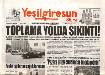 Yeşil Giresun Gazetesi 14 Eylül 2011 - Fındık İşçilerine Sağlık Taraması, Toplama Yolda Sıkıntı GZ108343 - 1