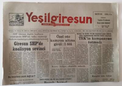 Yeşil Giresun Gazetesi 14 Kasım 1991 - Giresun SHPde Koalisyon Sevinci , TEKin Kampanyası Tutmadı GZ28914 - 1