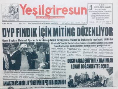 Yeşil Giresun Gazetesi 14 Mart 2006 - DYP Fındık İçin Miting Düzenliyor GZ41121 - 1